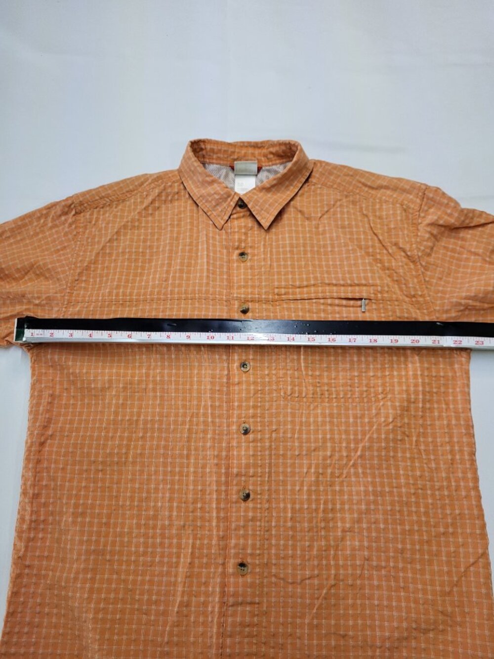 The North Face Orange Plaid Short Sleeve Button Up Shirt Medium - Picture 7 of 8
